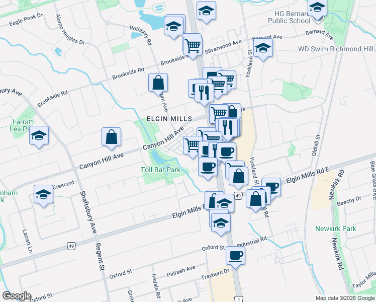 map of restaurants, bars, coffee shops, grocery stores, and more near 3 William Russell Lane in Richmond Hill