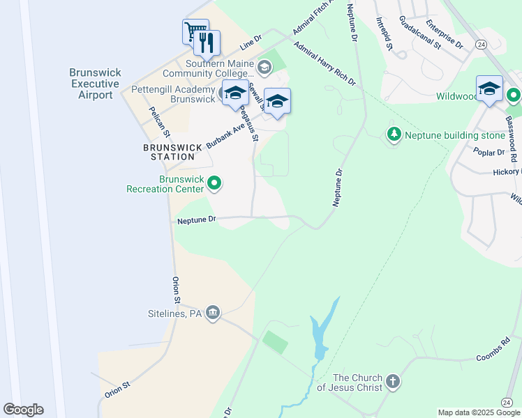 map of restaurants, bars, coffee shops, grocery stores, and more near 733 Pegasus Street in Brunswick