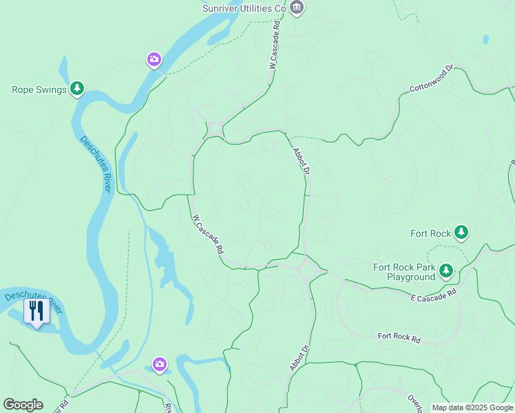 map of restaurants, bars, coffee shops, grocery stores, and more near 57626 Cultus Lane in Sunriver
