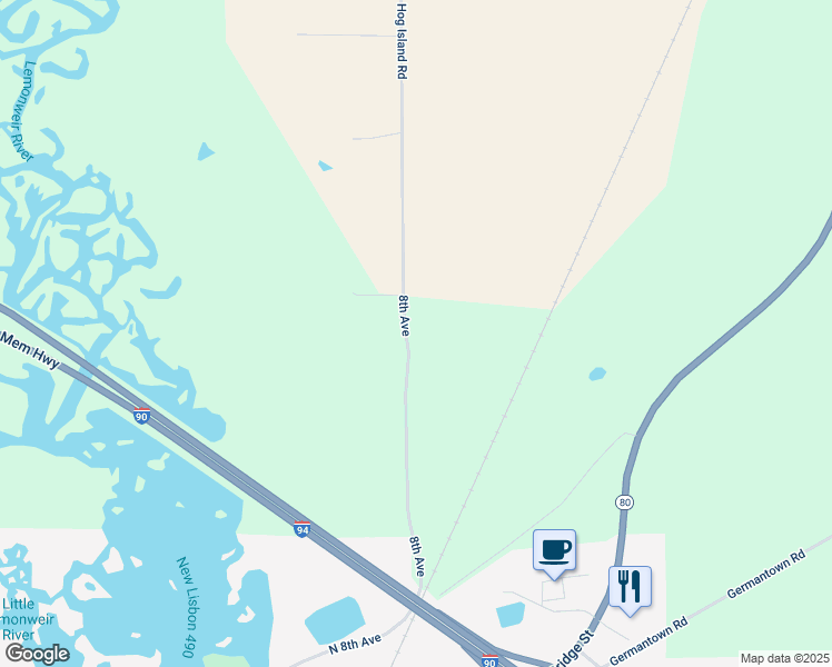 map of restaurants, bars, coffee shops, grocery stores, and more near 6874 8th Avenue in New Lisbon