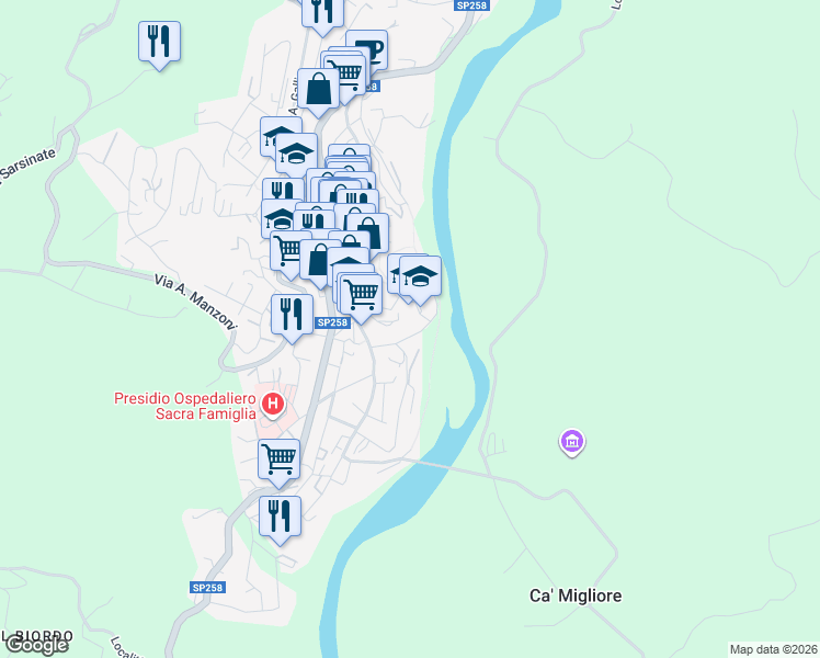 map of restaurants, bars, coffee shops, grocery stores, and more near 27 Via dello Sport in Novafeltria