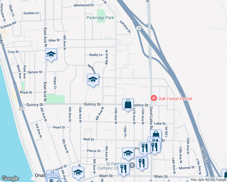 map of restaurants, bars, coffee shops, grocery stores, and more near 733 10th Ave N in Onalaska