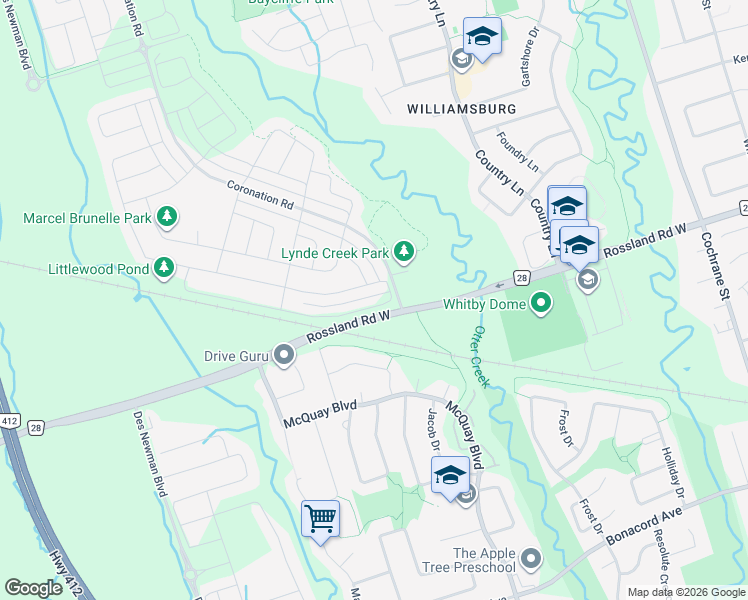 map of restaurants, bars, coffee shops, grocery stores, and more near 88 Ogston Crescent in Whitby