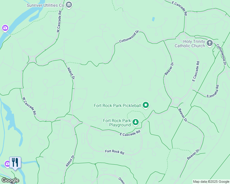 map of restaurants, bars, coffee shops, grocery stores, and more near 57637 Red Cedar Lane in Sunriver