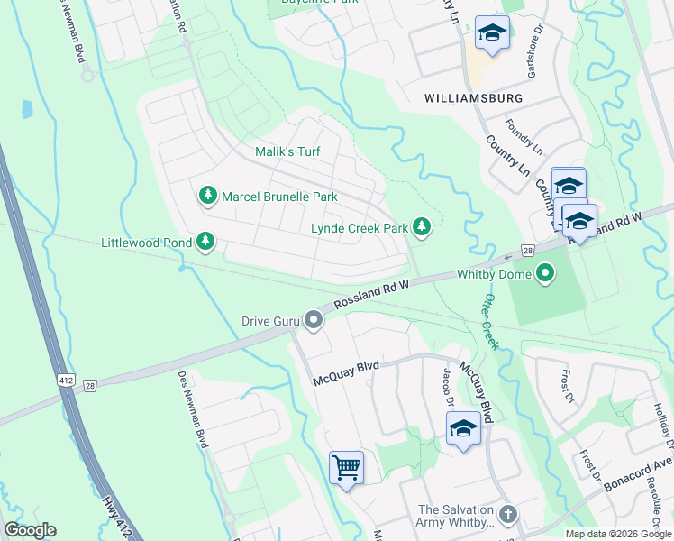 map of restaurants, bars, coffee shops, grocery stores, and more near 17 Ogston Crescent in Whitby