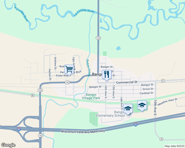 map of restaurants, bars, coffee shops, grocery stores, and more near 1714 Pearl Street in Bangor