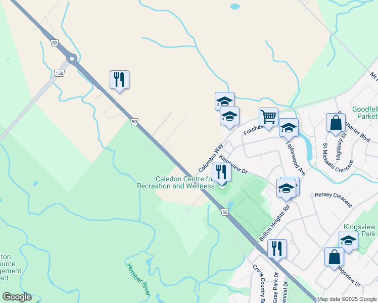 map of restaurants, bars, coffee shops, grocery stores, and more near 14245 Highway 50 in Regional Municipality of Peel