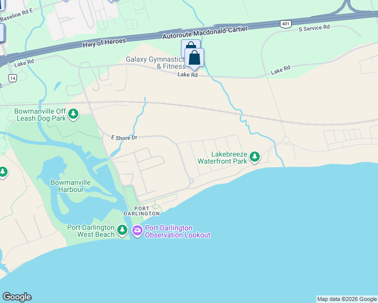 map of restaurants, bars, coffee shops, grocery stores, and more near 50 Cryderman Lane in Clarington
