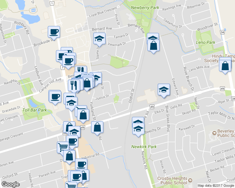 map of restaurants, bars, coffee shops, grocery stores, and more near 22 Mandel Crescent in Richmond Hill