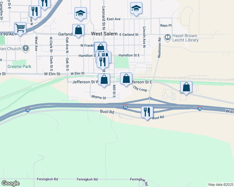 map of restaurants, bars, coffee shops, grocery stores, and more near 140 Rhyme Street in West Salem