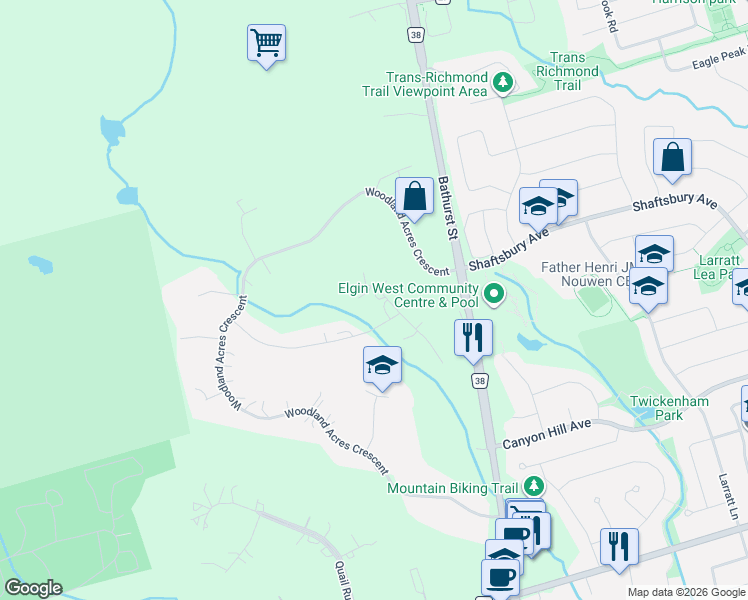 map of restaurants, bars, coffee shops, grocery stores, and more near 36 Honey Locust Court in Vaughan