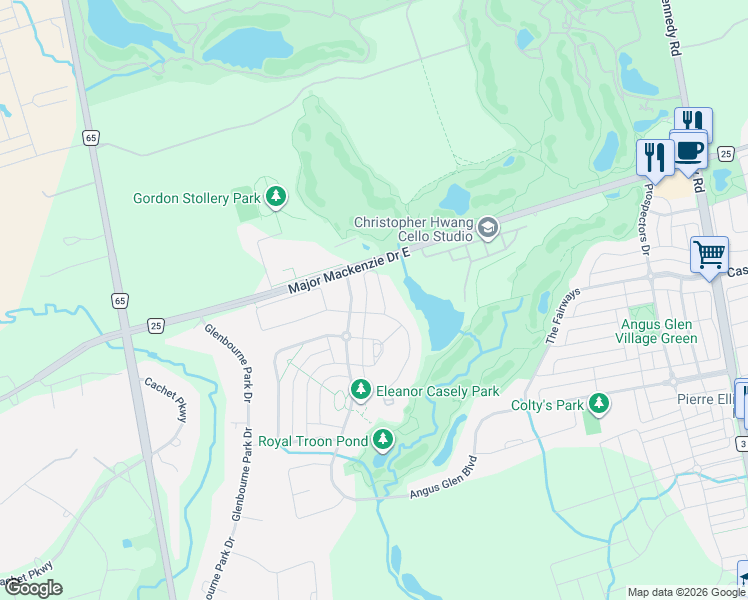 map of restaurants, bars, coffee shops, grocery stores, and more near in Markham