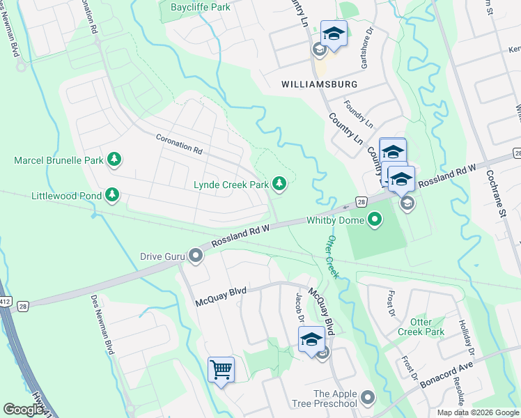 map of restaurants, bars, coffee shops, grocery stores, and more near 67 Ogston Crescent in Whitby