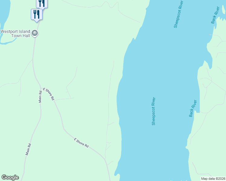 map of restaurants, bars, coffee shops, grocery stores, and more near 99 Log Cabin Road in Wiscasset