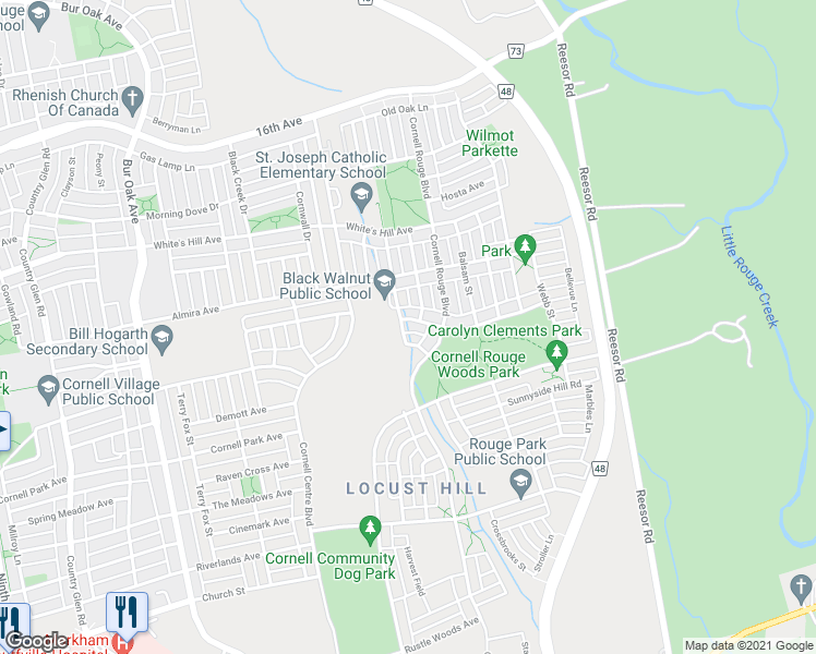 map of restaurants, bars, coffee shops, grocery stores, and more near 1 Autumn Glow Drive in Markham