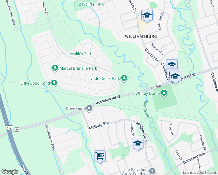 map of restaurants, bars, coffee shops, grocery stores, and more near 41 Ogston Crescent in Whitby