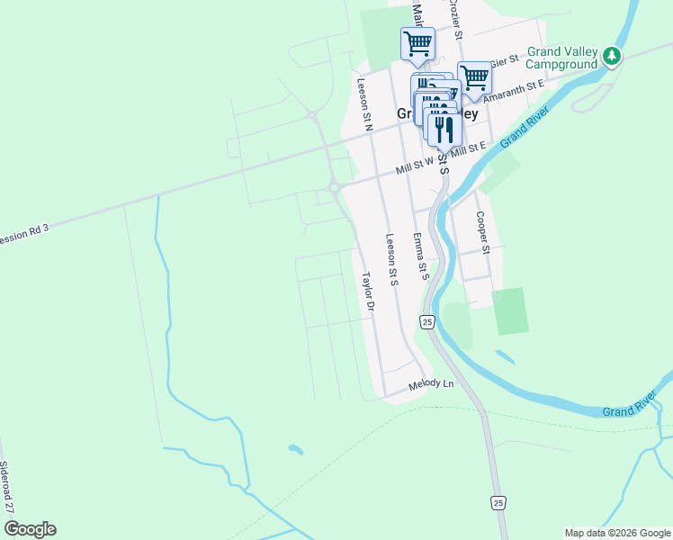 map of restaurants, bars, coffee shops, grocery stores, and more near in Dufferin County