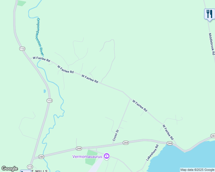 map of restaurants, bars, coffee shops, grocery stores, and more near West Fairlee Road in Orange County