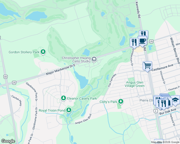 map of restaurants, bars, coffee shops, grocery stores, and more near in Markham