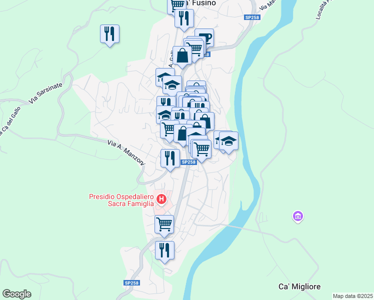 map of restaurants, bars, coffee shops, grocery stores, and more near 54 Via Giuseppe Mazzini in Novafeltria