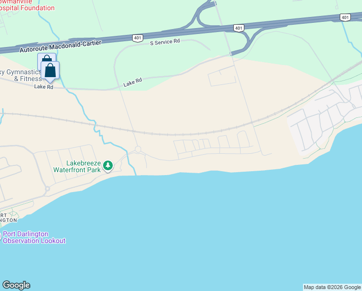 map of restaurants, bars, coffee shops, grocery stores, and more near 12A Lookout Drive in Clarington