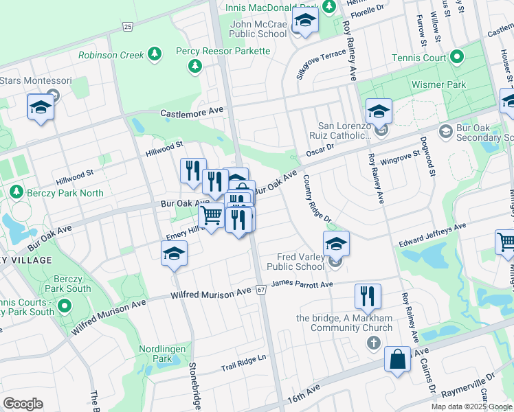 map of restaurants, bars, coffee shops, grocery stores, and more near 84 Chokecherry Crescent in Markham