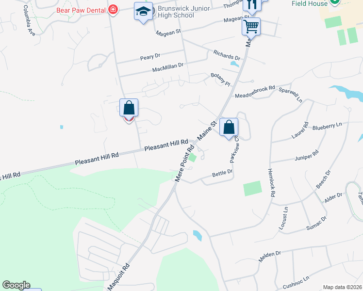 map of restaurants, bars, coffee shops, grocery stores, and more near 11 Pleasant Hill Road in Brunswick