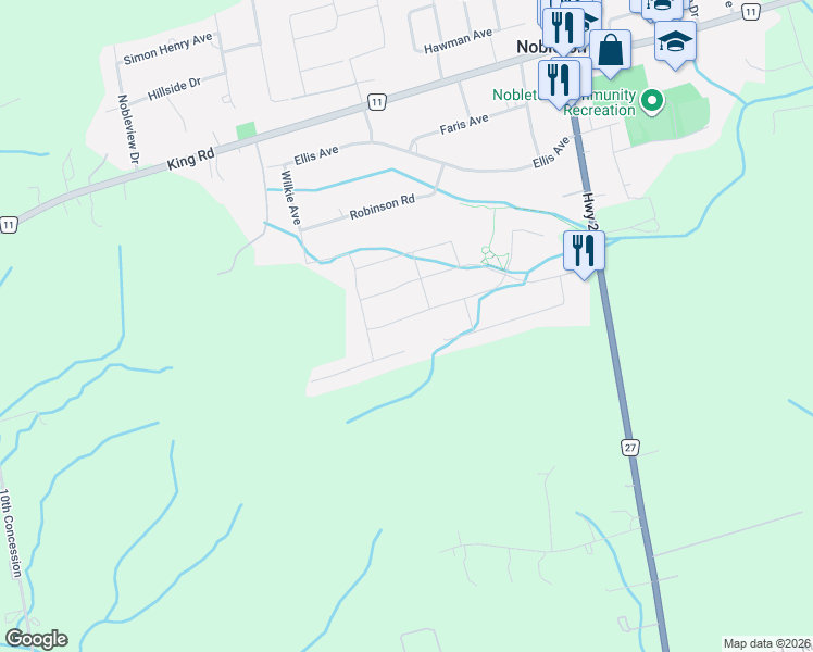 map of restaurants, bars, coffee shops, grocery stores, and more near 39 Larkin Avenue in Regional Municipality of York
