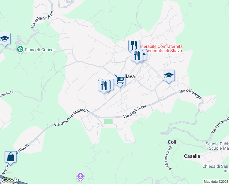 map of restaurants, bars, coffee shops, grocery stores, and more near 1829E Strada Comunale Giacomo Matteotti in Stiava