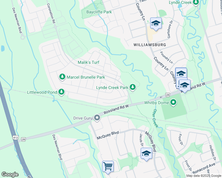 map of restaurants, bars, coffee shops, grocery stores, and more near in Whitby