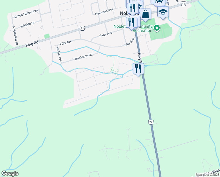 map of restaurants, bars, coffee shops, grocery stores, and more near 7 Starrett Street in Nobleton