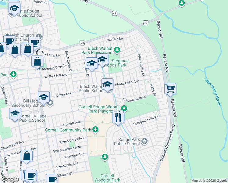 map of restaurants, bars, coffee shops, grocery stores, and more near 31 John Allan Cameron Street in Markham