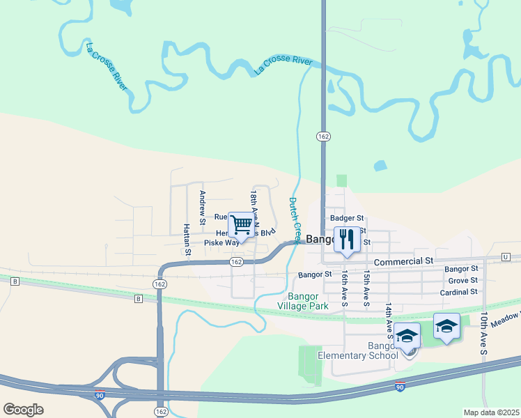 map of restaurants, bars, coffee shops, grocery stores, and more near 304 18th Avenue South in Bangor