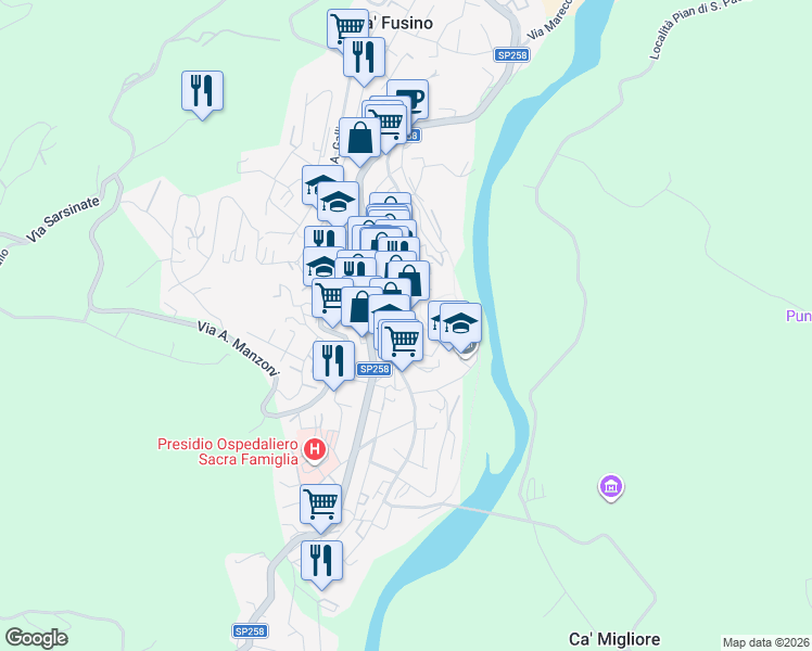 map of restaurants, bars, coffee shops, grocery stores, and more near 30 Via Aurelio Saffi in Novafeltria
