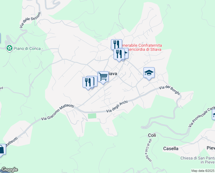 map of restaurants, bars, coffee shops, grocery stores, and more near 71 Via Beppino Cosci in Stiava