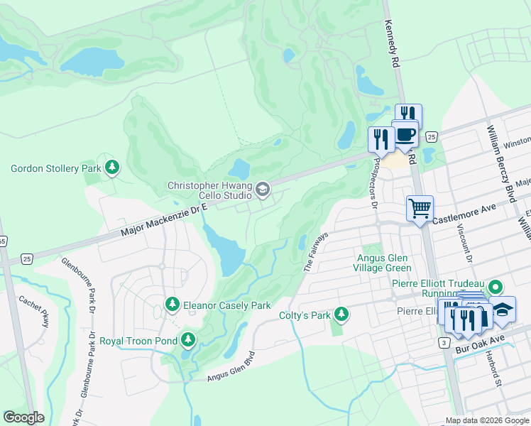 map of restaurants, bars, coffee shops, grocery stores, and more near 41 West Village Lane in Markham
