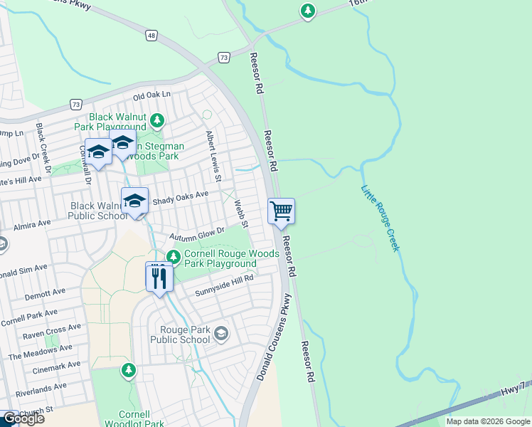 map of restaurants, bars, coffee shops, grocery stores, and more near 2006 Donald Cousens Parkway in Markham