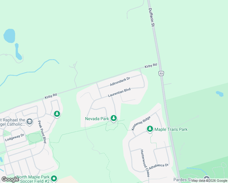 map of restaurants, bars, coffee shops, grocery stores, and more near 176 Laurentian Boulevard in Vaughan