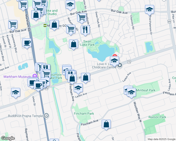 map of restaurants, bars, coffee shops, grocery stores, and more near in Markham