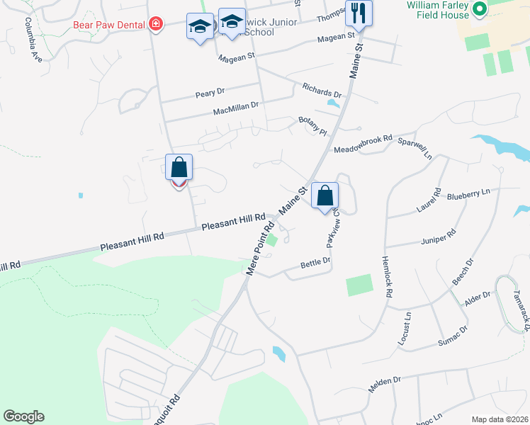 map of restaurants, bars, coffee shops, grocery stores, and more near 11 Pleasant Hill Road in Brunswick