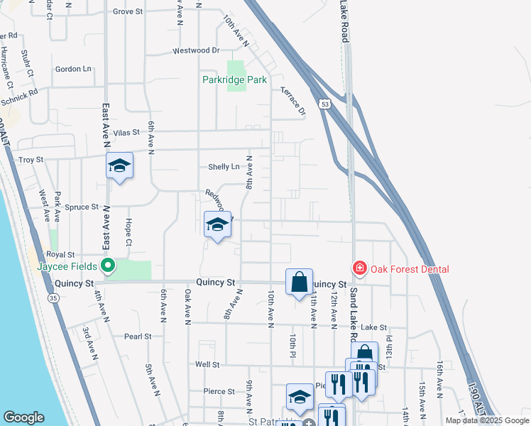 map of restaurants, bars, coffee shops, grocery stores, and more near 903 10th Avenue North in Onalaska