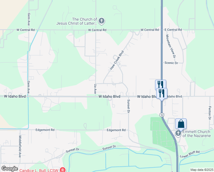 map of restaurants, bars, coffee shops, grocery stores, and more near 2095 Haw Creek Circle in Emmett
