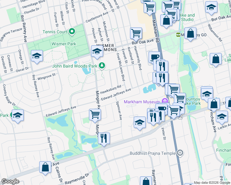 map of restaurants, bars, coffee shops, grocery stores, and more near 144 Edward Jeffreys Avenue in Markham