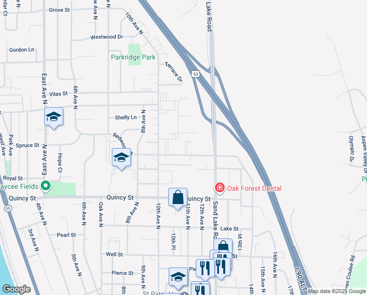 map of restaurants, bars, coffee shops, grocery stores, and more near 1101 Redwood Street in Onalaska