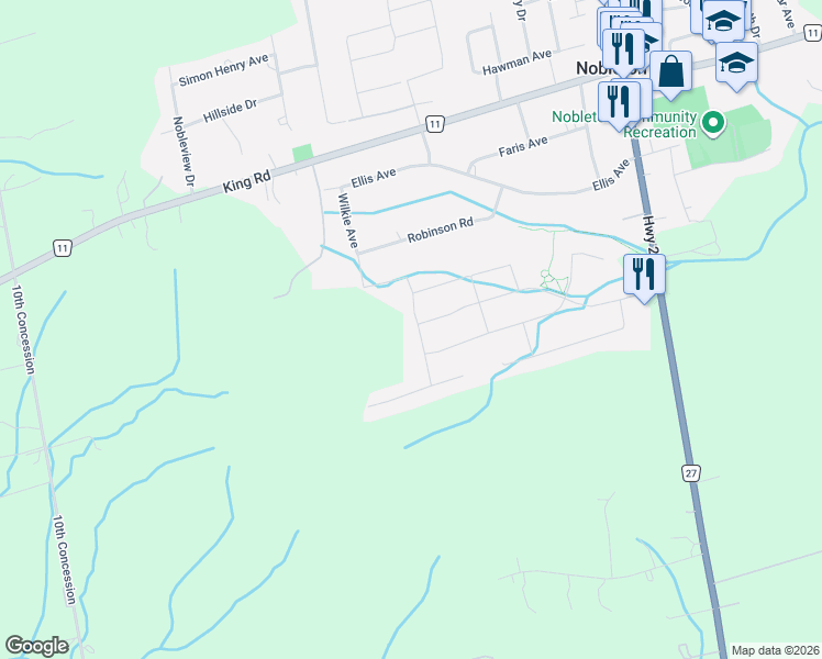 map of restaurants, bars, coffee shops, grocery stores, and more near 72 Wilkie Avenue in Regional Municipality of York