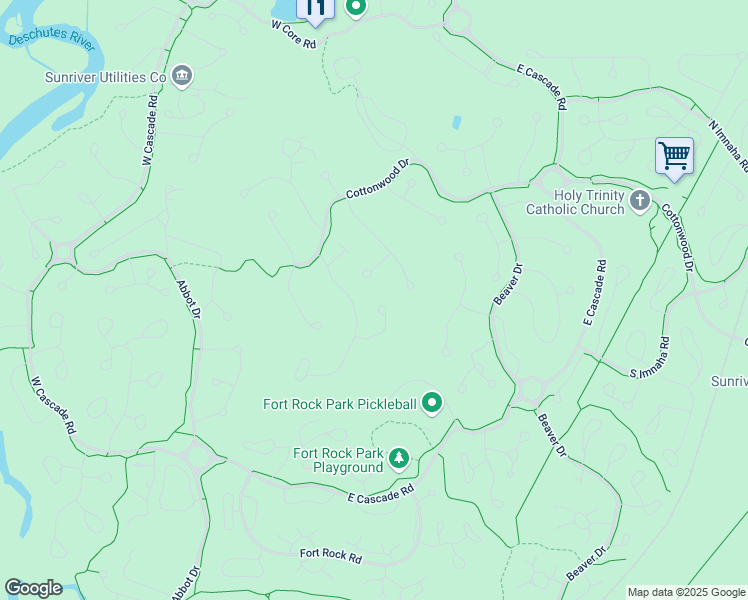 map of restaurants, bars, coffee shops, grocery stores, and more near 17928 Red Cedar Lane in Sunriver