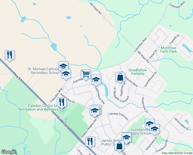 map of restaurants, bars, coffee shops, grocery stores, and more near 13 Foxbury Place in Bolton
