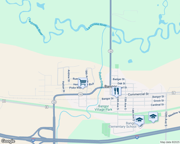 map of restaurants, bars, coffee shops, grocery stores, and more near 304 18th Avenue South in Bangor