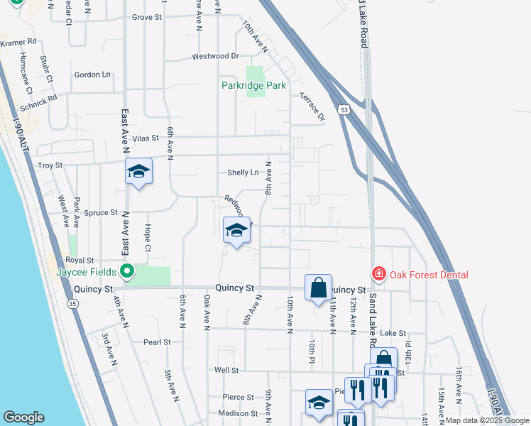 map of restaurants, bars, coffee shops, grocery stores, and more near 903 8th Avenue North in Onalaska