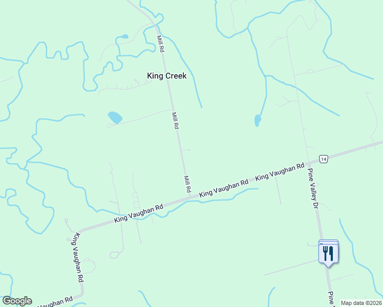 map of restaurants, bars, coffee shops, grocery stores, and more near 12355 Mill Road in Vaughan
